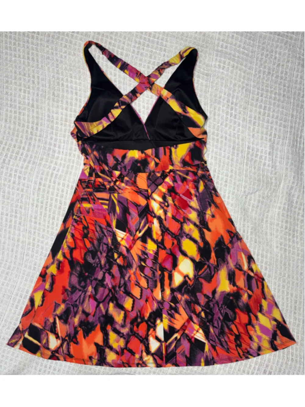 Bisou Bisou Tropical Boho Beachy Halter Mini Dress Orange Purple Size 12 EUC